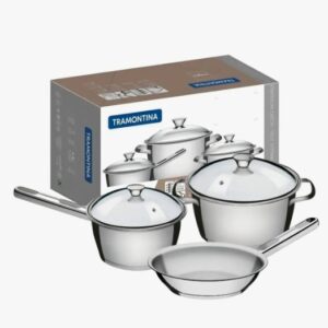 Bateria cocina Ollas 3 piezas Allegra Tramontina Acero inoxidable triple fondo + tapas de Vidrio