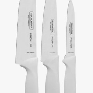 Juego Cuchillos Premium 3 Piezas Acero Inoxidable Tramontina Color Blanco