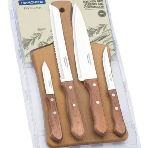 Juego Cuchillos 5pz Mango Madera Natural Dynamic Tramontina Color Marrón